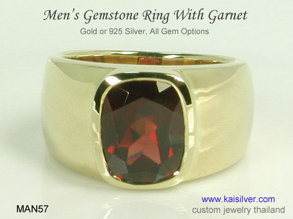 big ring for men, red garnet gemstone