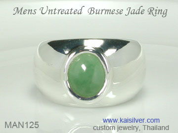 men's green gem ring, jade