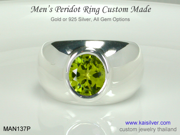men's green peridot gem ring