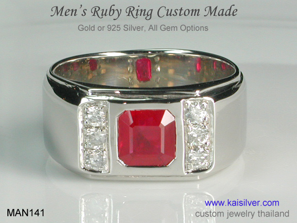 silver or gold ruby band ring for men