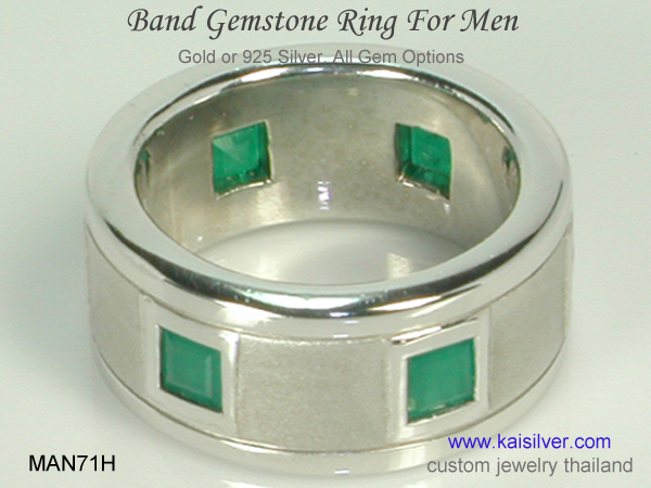 men's band ring custom made with gemstones