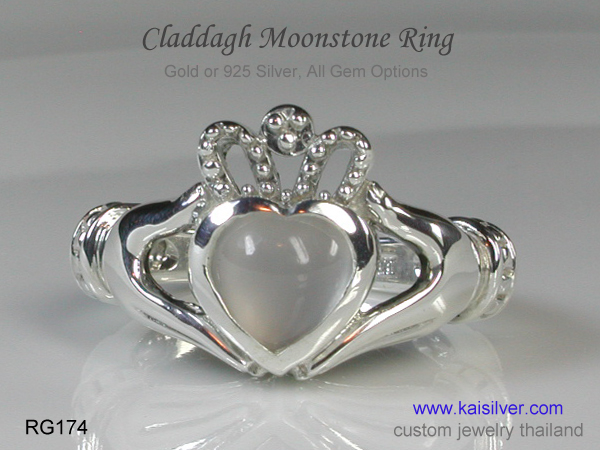 moonstone heart ring claddagh
