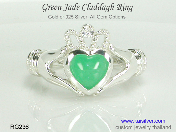 jade gemstone claddagh ring