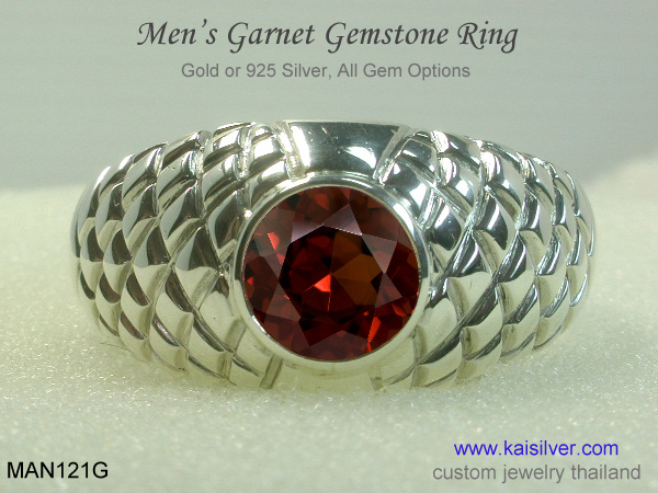 white gold men's ring with garnet