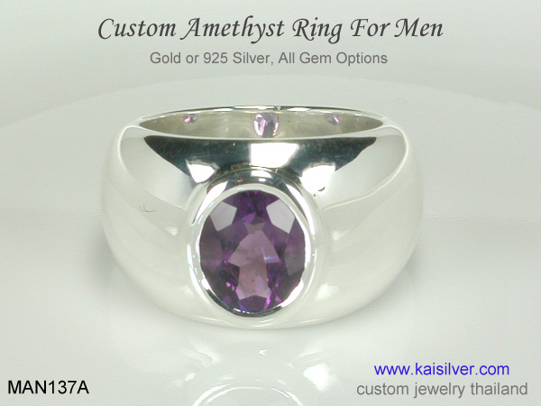 silver amethyst man ring