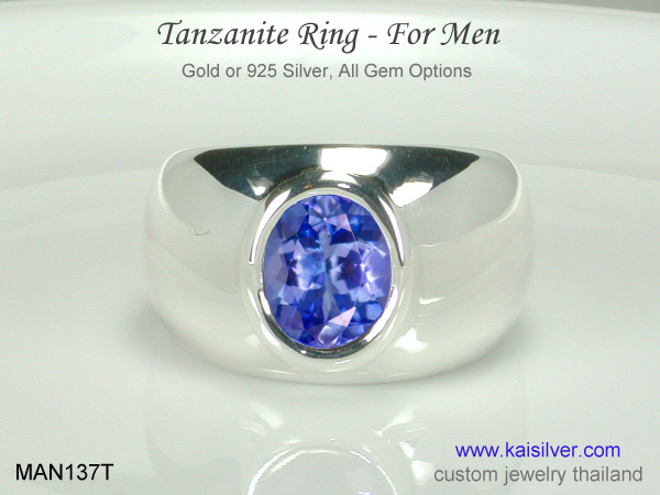 men's tanzanite gemstone ring white gold