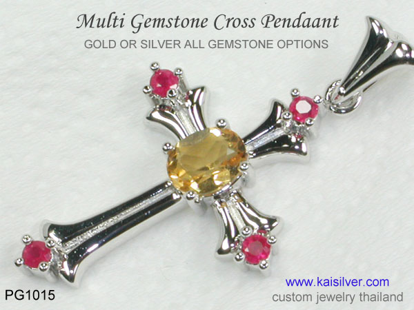 custom pendant cross with gemstones