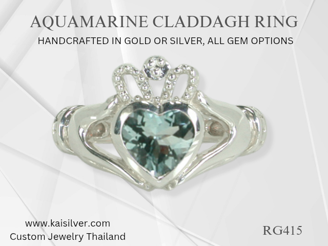 custom aquamarine claddagh ring